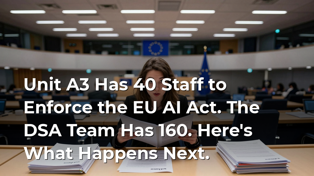 Unit A3 Has 40 Staff to Enforce the EU AI Act. The DSA Team Has 160. Here's What Happens Next.
